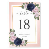 Hochzeitsfeiern in Navy Blue und Blush Floral Tisc Tischnummer (Vorderseite)
