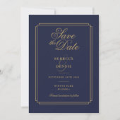 Hochzeitsfeiern in Navy Blue und Gold Script Art D Save The Date (Vorderseite)