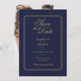 Hochzeitsfeiern in Navy Blue und Gold Script Art D Save The Date