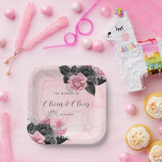 Hochzeitsfeiern in Pink und Schwarz Pappteller (Party)