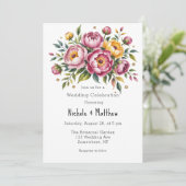 Hochzeitsfeiern in Rosa und Gelb Einladung (Stehend Vorderseite)