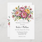 Hochzeitsfeiern in Rosa und Gelb Einladung (Vorne/Hinten)