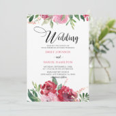 Hochzeitsfeiern in Rot Rot Rosa Grün Einladung (Stehend Vorderseite)