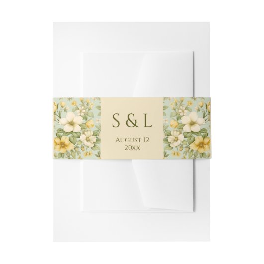 Hochzeitsfeiern in sanften grünen und beigen Blume Einladungsbanderole (Vorderseite Beispiel)