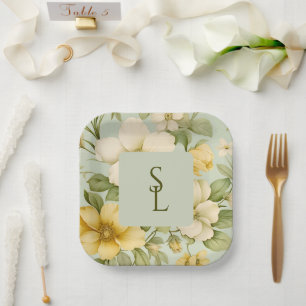 Hochzeitsfeiern in sanften grünen und beigen Blume Pappteller