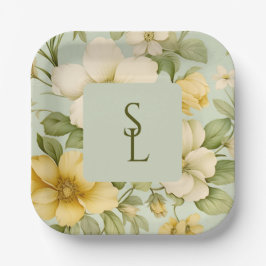 Hochzeitsfeiern in sanften grünen und beigen Blume Pappteller