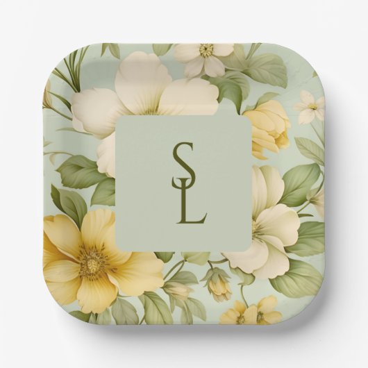 Hochzeitsfeiern in sanften grünen und beigen Blume Pappteller (Vorderseite)
