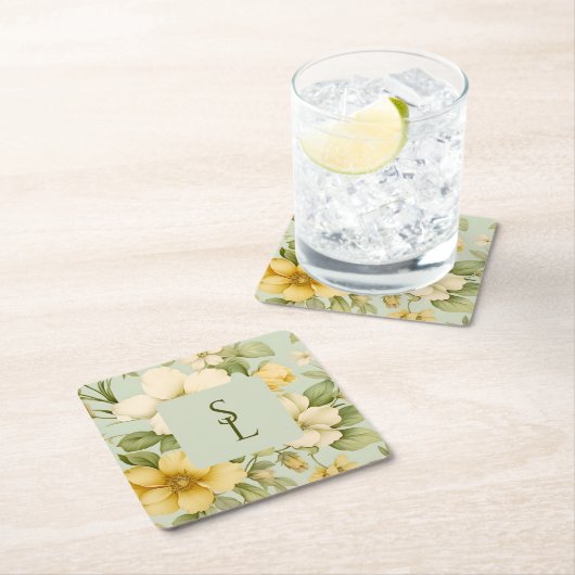 Hochzeitsfeiern in sanften grünen und beigen Blume Rechteckiger Pappuntersetzer (Vor Ort)