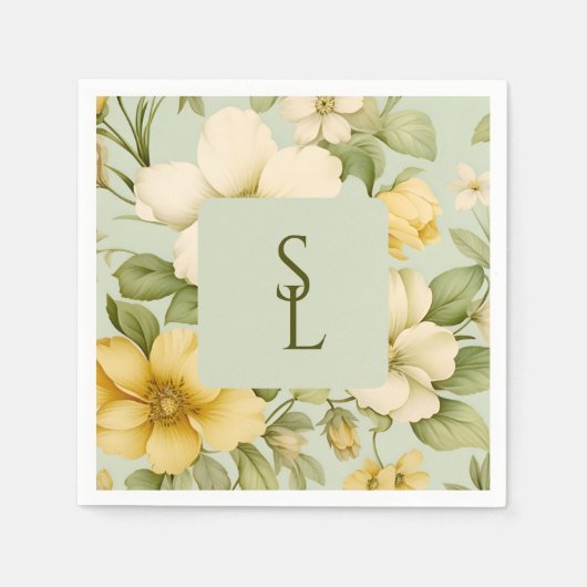 Hochzeitsfeiern in sanften grünen und beigen Blume Serviette (Vorderseite)