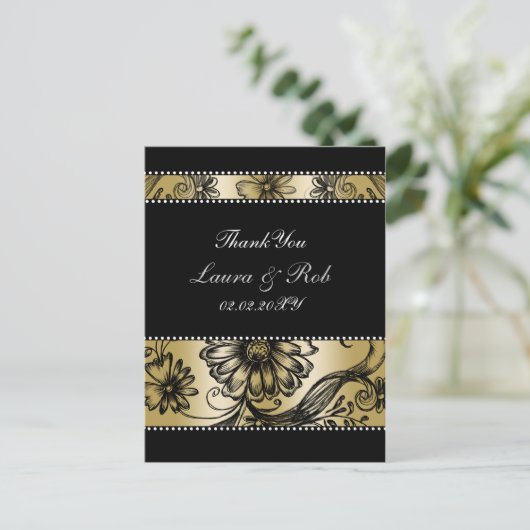 Hochzeitsfeiern in Schwarz und Gold Postkarte (Stehend Vorderseite)