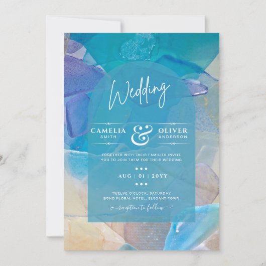 Hochzeitsfeiern mit Aquamarinem Meerglas Einladung (Vorderseite)