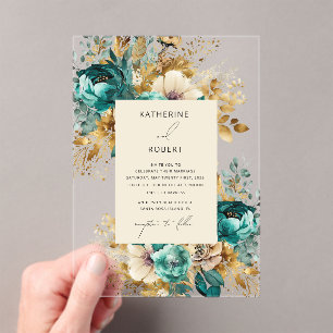 Hochzeitsfeiern mit Aquamariner Goldflora Acryleinladungen