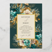 Hochzeitsfeiern mit Aquamariner Goldflora Folieneinladung (Vorderseite)