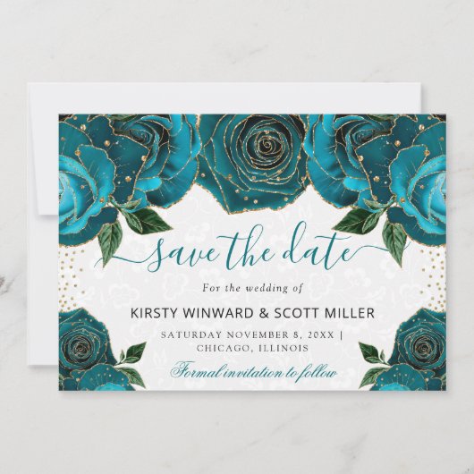 Hochzeitsfeiern mit Aquamariner Wasserfarbe und Go Save The Date (Vorderseite)