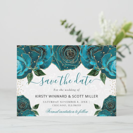 Hochzeitsfeiern mit Aquamariner Wasserfarbe und Go Save The Date (Stehend Vorderseite)