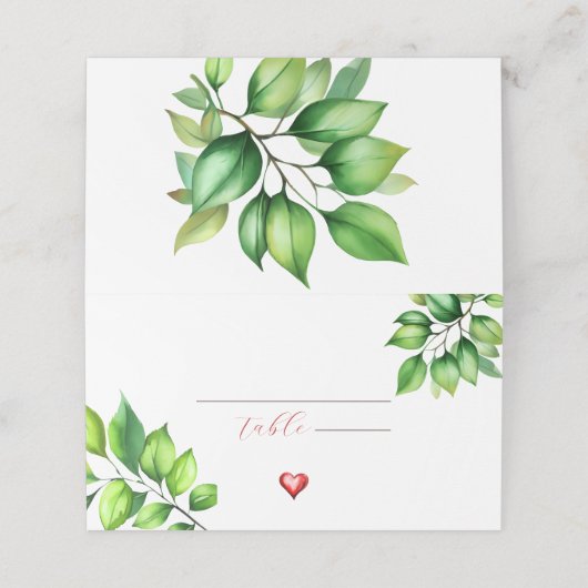 Hochzeitsfeiern mit Aquarellgrüne Platzkarten (Außenseite Aufgefaltet)