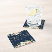 Hochzeitsfeiern mit blauem Gold-Blush-Untersetzer Rechteckiger Pappuntersetzer (Vor Ort)