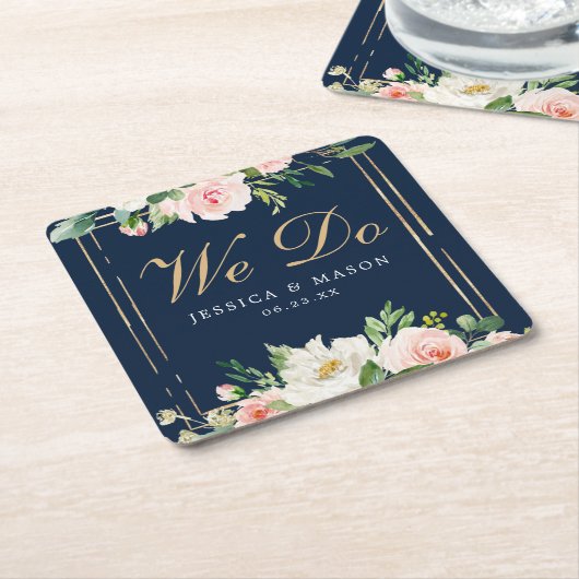 Hochzeitsfeiern mit blauem Gold-Blush-Untersetzer Rechteckiger Pappuntersetzer (angewinkelt)