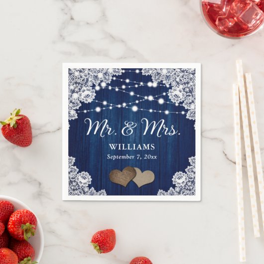 Hochzeitsfeiern mit blauem Holz Serviette (Beispiel)