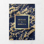 Hochzeitsfeiern mit blauem Marmor-Imitat Gold Foil Dreifach Gefaltete Einladung (Cover)
