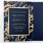 Hochzeitsfeiern mit blauem Marmor-Imitat Gold Foil Dreifach Gefaltete Einladung (Innen Erste Seite)