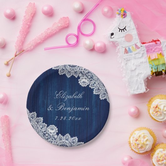 Hochzeitsfeiern mit blauem, rustikalem Holz Pappteller (Party)