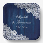 Hochzeitsfeiern mit blauem, rustikalem Holz Pappteller (Vorderseite)