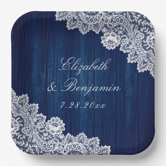Hochzeitsfeiern mit blauem, rustikalem Holz Pappteller (Vorderseite)