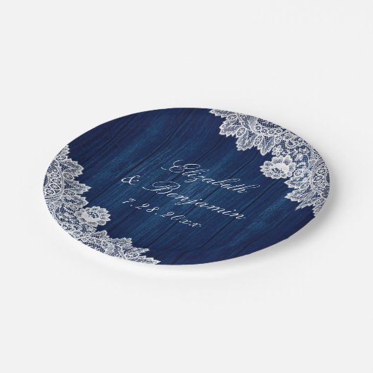 Hochzeitsfeiern mit blauem, rustikalem Holz Pappteller (Schrägansicht)