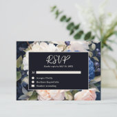 Hochzeitsfeiern mit blauem und düsterblütigem Rosa RSVP Karte (Stehend Vorderseite)