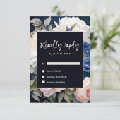 Hochzeitsfeiern mit blauem und düsterblütigem Rosa RSVP Karte (Stehend Vorderseite)