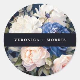 Hochzeitsfeiern mit blauem und düsterblütigem Rosa Runder Aufkleber