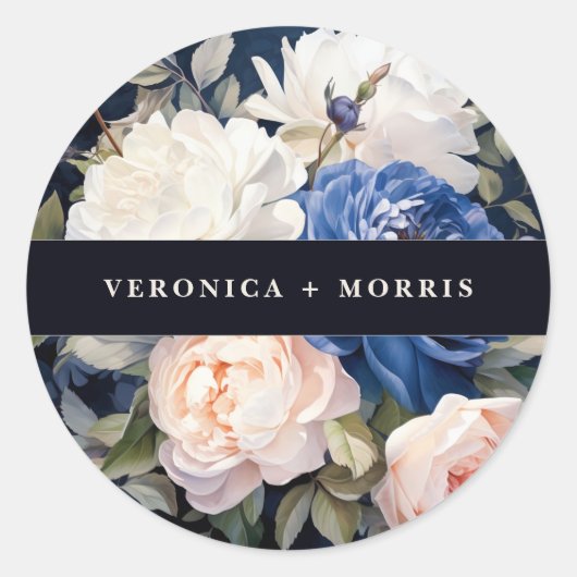 Hochzeitsfeiern mit blauem und düsterblütigem Rosa Runder Aufkleber (Vorderseite)