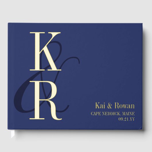 Hochzeitsfeiern mit blauen schlanken Ampersandgold Gästebuch (Vorderseite)