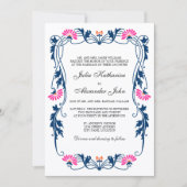 Hochzeitsfeiern mit blauen und Fuchsia-Wirbel Einladung (Vorderseite)