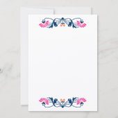 Hochzeitsfeiern mit blauen und Fuchsia-Wirbel Einladung (Rückseite)