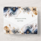 Hochzeitsfeiern mit Blauen und Gold-Blumen All In One Einladung (Rückseite)