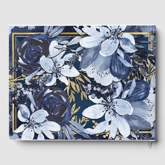 Hochzeitsfeiern mit blauen und goldenen Wasserfarb Gästebuch (Rückseite)