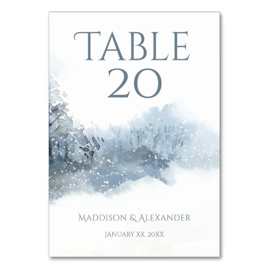 Hochzeitsfeiern mit blauen und weißen Wasserfarben Tischnummer (Vorderseite)