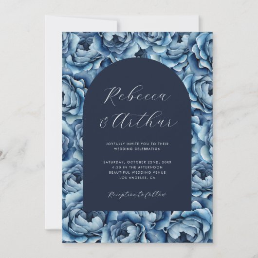 Hochzeitsfeiern mit blauen Wasserfarben-Rose Foto Einladung (Vorderseite)