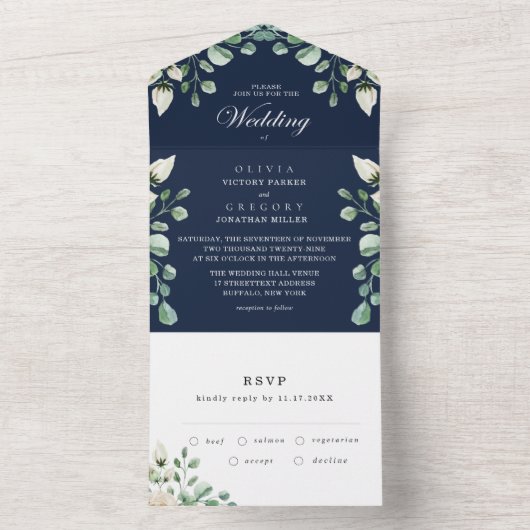 Hochzeitsfeiern mit blauer Navy All In One Einladung (Innen Boden)