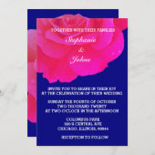 Hochzeitsfeiern mit blauer Rose in heißen Rosa Einladung (Vorne/Hinten)