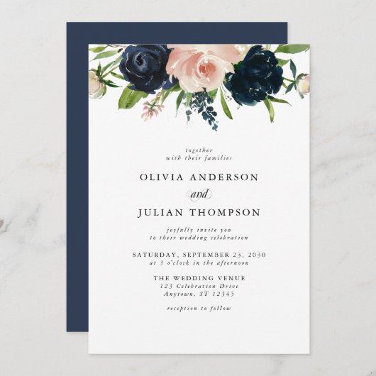 Hochzeitsfeiern mit blauer Rose und blauer Wasserf Einladung (Vorne/Hinten)