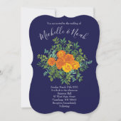 Hochzeitsfeiern mit Blauer Rose und Orangen Einladung (Vorderseite)