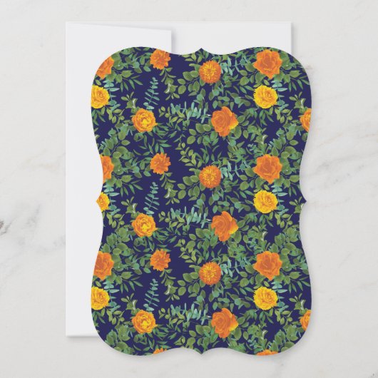 Hochzeitsfeiern mit Blauer Rose und Orangen Einladung (Rückseite)