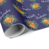 Hochzeitsfeiern mit Blauer Rose und Orangen Geschenkpapier (Rolleneckpunkt)