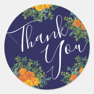 Hochzeitsfeiern mit Blauer Rose und Orangen Runder Aufkleber