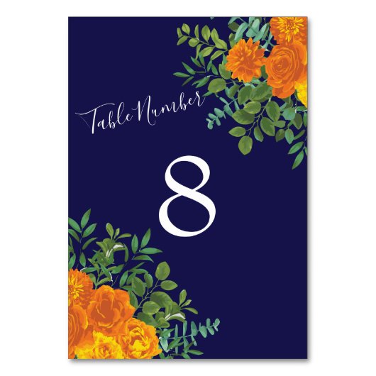 Hochzeitsfeiern mit Blauer Rose und Orangen Tischnummer (Rückseite)