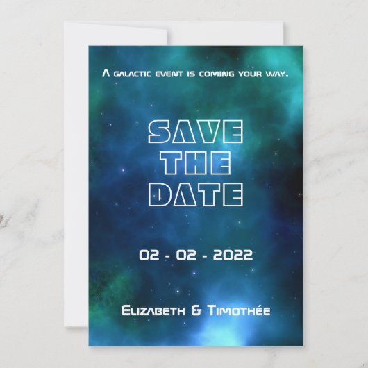 Hochzeitsfeiern mit Blauer und Grüner Galaxie Save The Date (Vorderseite)