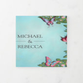 Hochzeitsfeiern mit Blauer und Rosa Blütenschmette Dreifach Gefaltete Einladung (Cover)